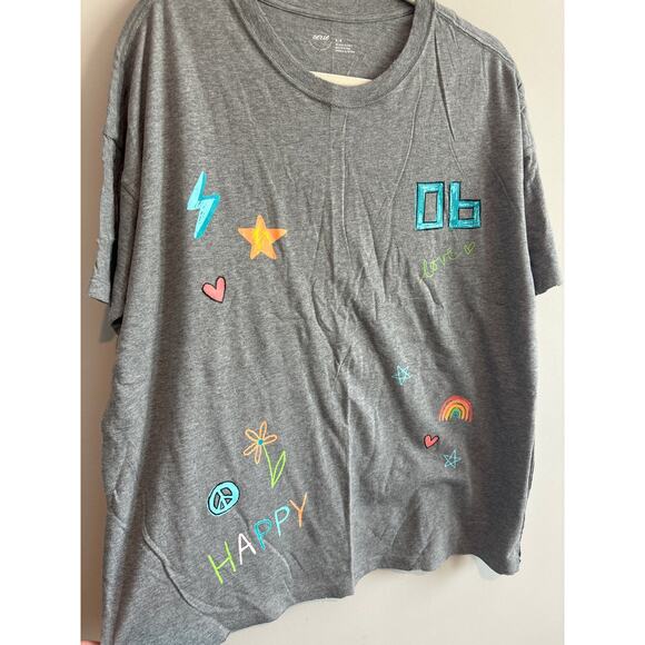 NWT Aerie Y2K Crew Neck Graphic T-Shirt Gray Size Medium - Picture 2 of 5